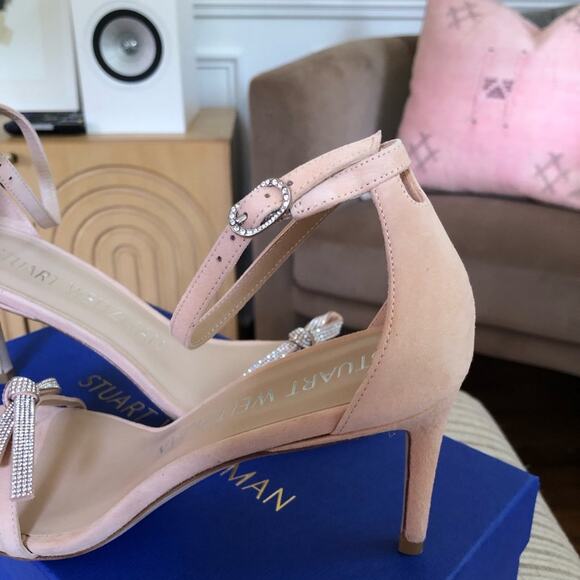 NWT Stuart Weitzman Nudist Bow with Crystals Suede Heels Size 7 - Picture 11 of 11